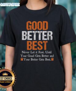 Vintage Chicago Bears ladies tee featuring the quote 'Awesome, Good, Better, Best, Never Let It Rest'.