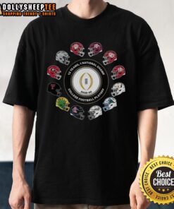 Awesome College Football Playoff 2025-2026 t-shirt featuring 12 teams and 1 national champion helmet design.