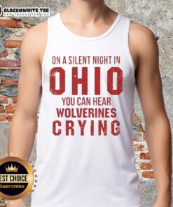 Funny Ohio State Buckeyes tank top depicting Michigan Wolverines crying, perfect for college football fans.