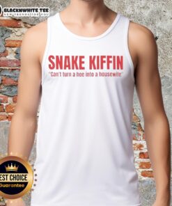 Funny snake graphic on a tank top with text 'Kiffin can't turn a hoe into a housewife' for humorous fashion.