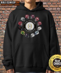 Awesome College Football Playoff 2025-2026 hoodie featuring 12 teams logo and national champion helmet design.