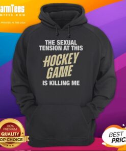 Premium hoodie featuring 'The Sexual Tension At This Hockey Game Is Killing Me' design, perfect for hockey fans.