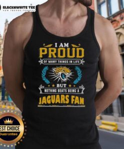 Jacksonville Jaguars fan wearing a tank top that says 'I Am Proud Of Many Things, But Nothing Beats Being A Jaguars Fan'