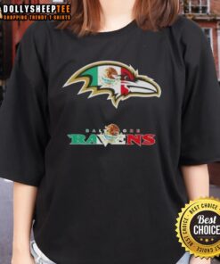 Stylish Baltimore Ravens football ladies tee featuring Mexican flag logo, perfect for fans celebrating their heritage.