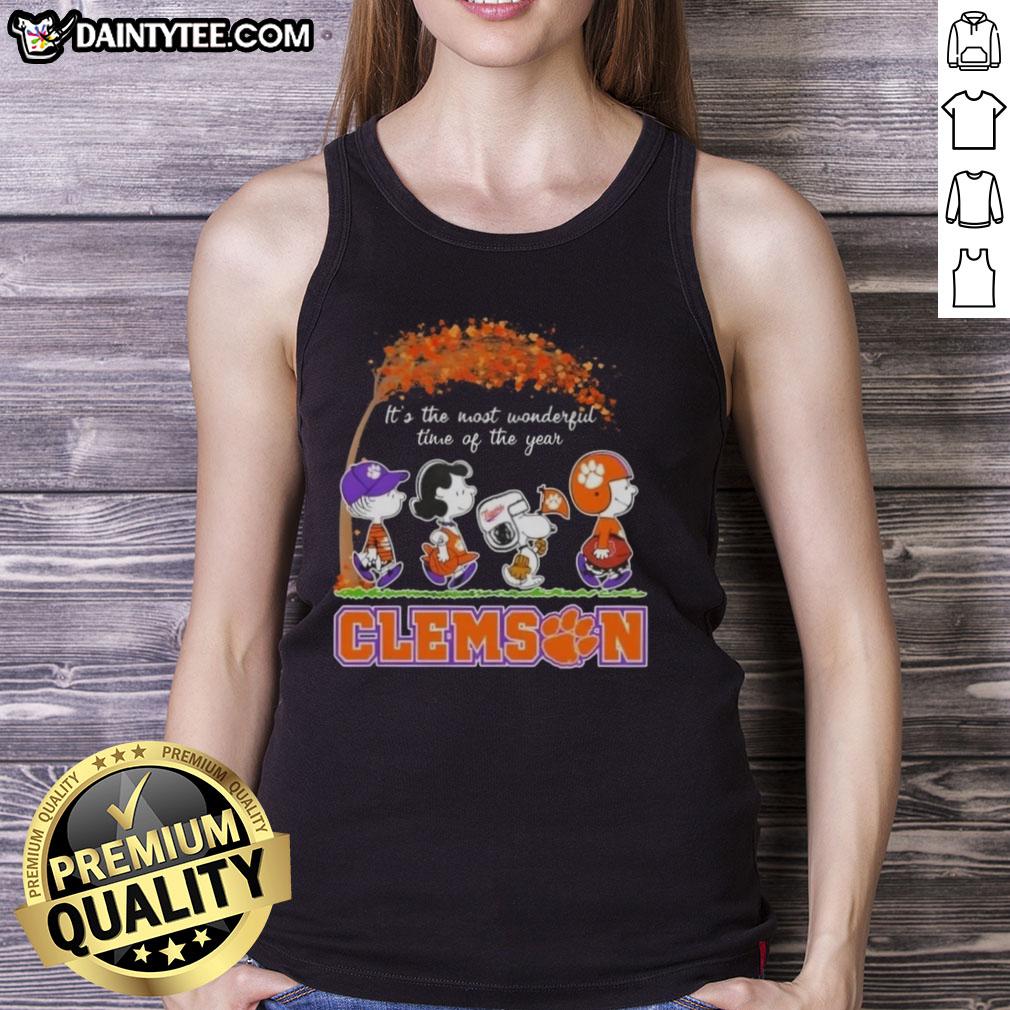 Premium Clemson Tigers X Peanuts Snoopy And Friends Autumn It's The Most Wonderful Time Of The Year Tank Top