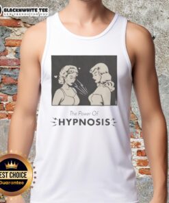 Two girls wearing 'The Power of Hypnosis' tank top, showcasing confidence and style in a vibrant outdoor setting.