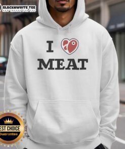 Awesome 'I Love Meat' Funny Hoodie featuring a humorous graphic for meat lovers, perfect for casual wear and gifts.