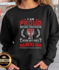 Texas Tech Red Raiders fan sweatshirt with 'Awesome I Am Proud Of Many Things' graphic, showcasing school spirit.