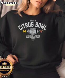 Awesome 2025 Cheez-It Citrus Bowl Michigan Wolverines vs Texas Longhorns logo sweatshirt featuring bold team graphics.
