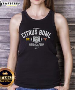 Alt Text: Michigan Wolverines vs Texas Longhorns logo on an Awesome 2025 Cheez-It Citrus Bowl tank top.