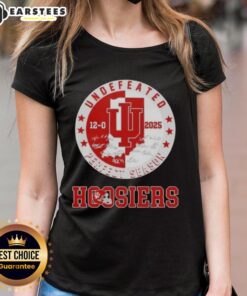 Awesome 2025 Undefeated 12-0 Perfect Season Indiana Hoosiers Ladies Tee with all signatures featured.