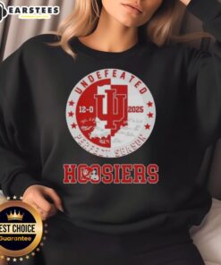Alt Text: Awesome 2025 Indiana Hoosiers Undefeated 12-0 Perfect Season Sweatshirt with all signatures displayed.