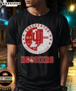Alt Text: 2025 Undefeated 12-0 Perfect Season Indiana Hoosiers T-Shirt featuring all signatures of the team.