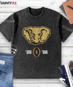 Alt Text: Awesome Alabama Crimson Tide NCAA College Football Playoff 2025-2026 Big Al mascot logo on a washed t-shirt.