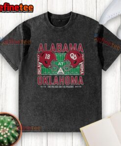 Awesome Alabama Crimson Tide vs Oklahoma Sooners NCAA CFP 2025 t-shirt featuring Vaught-Hemingway Stadium helmet design.