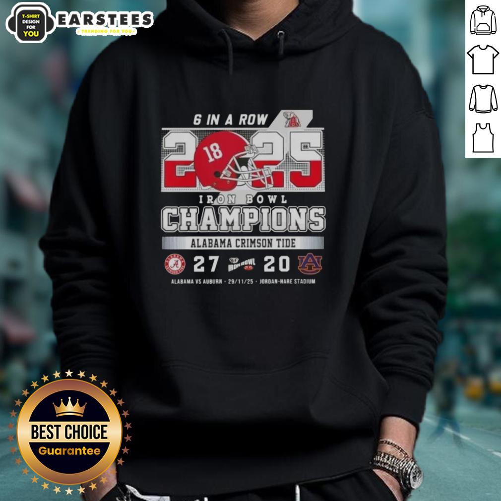 awesome-alabama-vs-auburn-6-in-a-row-iron-bowl-champions-jordan-hare-stadium-hoodie Awesome Alabama vs Auburn 6 in a row Iron Bowl Champions hoodie at Jordan-Hare Stadium, perfect for game day fans.