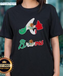 Awesome Atlanta Braves baseball tee with Mexican flag design for ladies, perfect for game day and showing team spirit.