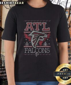 Alt Text: Awesome Atlanta Falcons Holiday Ladies Tee featuring festive design, perfect for fans celebrating the season.