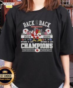 Alt Text: Awesome back-to-back Governors Cup 2024-25 Louisville Cardinals football helmets on Skyline Ladies tee shirt.