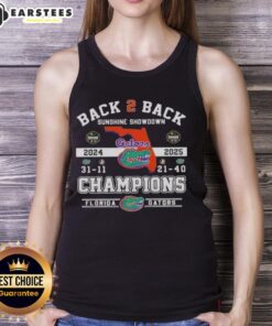 Florida Gators tank top celebrating back-to-back Sunshine Showdown champions, featuring vibrant colors and team logo.