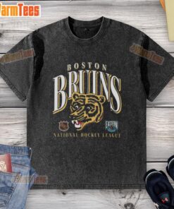 Vintage Boston Bruins crease-washed t-shirt featuring classic logo, perfect for fans and casual wear.