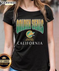 Awesome California Golden Seals vintage sweep down ladies tee featuring retro design and vibrant colors.