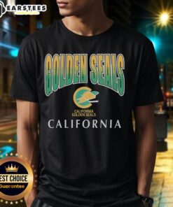 Awesome California Golden Seals Vintage Sweep Down T-Shirt featuring retro design and vibrant colors, perfect for hockey fans.
