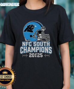 Awesome Carolina Panthers NFC South 2025 Champions helmet on a stylish ladies tee, perfect for Panthers fans.