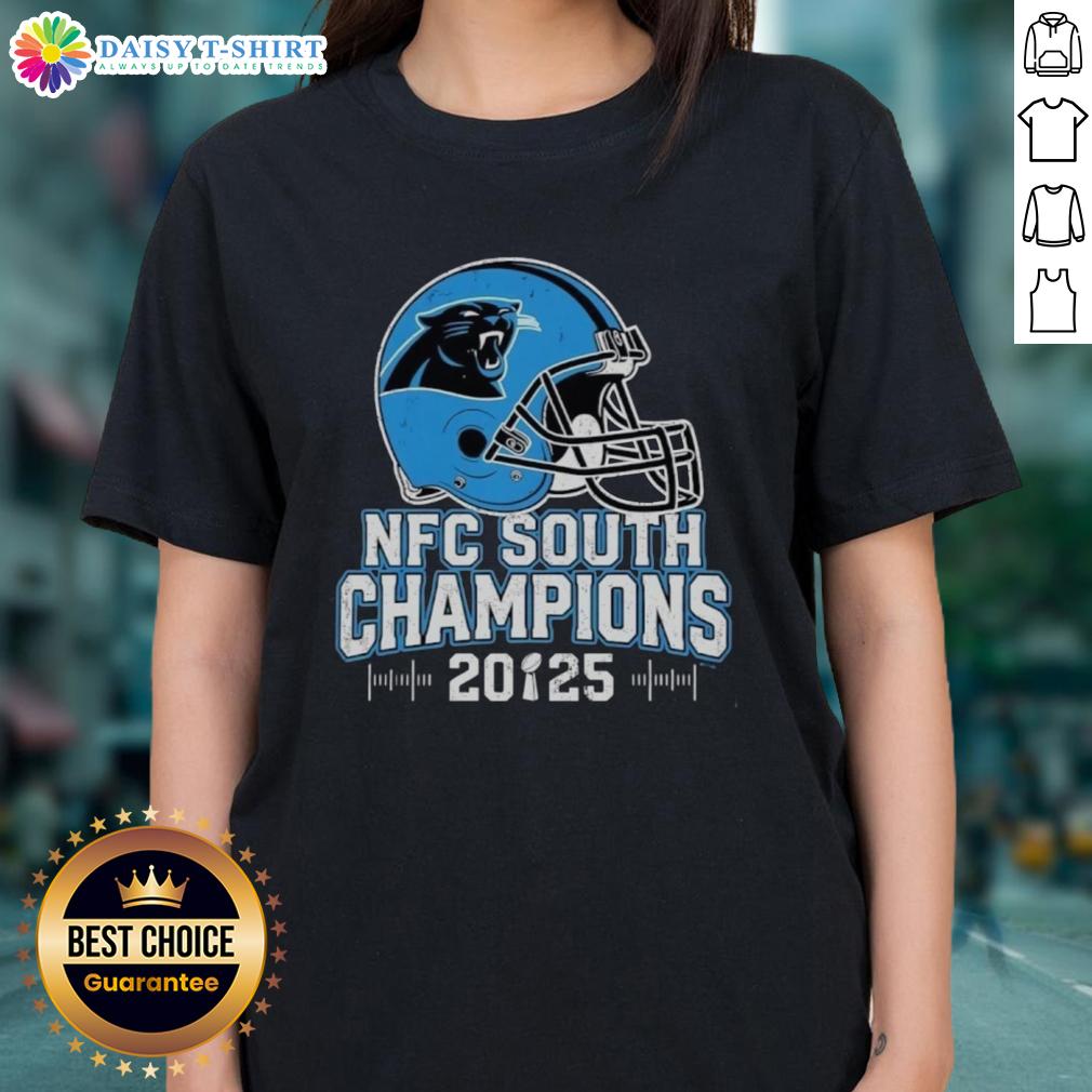 Awesome Carolina Panthers Nfc South 2025 Champions Helmet Ladies Tee Awesome Carolina Panthers NFC South 2025 Champions helmet on a stylish ladies tee, perfect for Panthers fans.