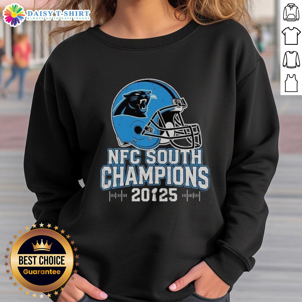 Awesome Carolina Panthers Nfc South 2025 Champions Helmet Sweatshirt Alt Text: Awesome Carolina Panthers NFC South 2025 Champions helmet sweatshirt featuring team colors and logo design.