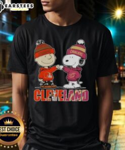 Awesome Charlie Brown and Snoopy Cleveland City Sports Browns X Cavaliers T-Shirt featuring iconic characters in team colors.