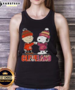 Awesome Charlie Brown and Snoopy Cleveland City Sports tank top featuring Browns and Cavaliers logos.