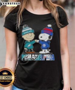 Awesome Charlie Brown and Snoopy Philadelphia City Sports Eagles 76ers ladies tee featuring vibrant graphics and team spirit.