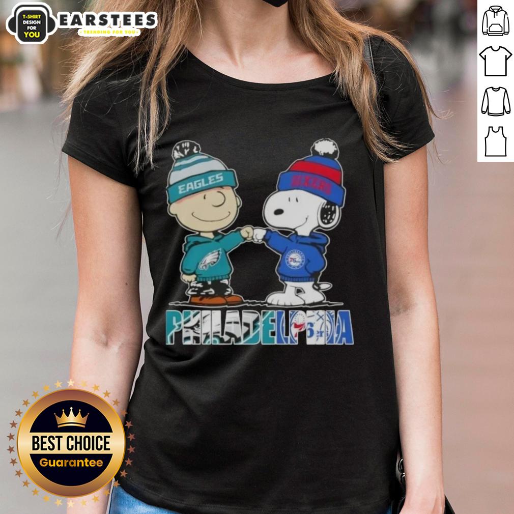 awesome-charlie-brown-and-snoopy-philadelphia-city-sports-eagles-x-76ers-ladies-tee Awesome Charlie Brown and Snoopy Philadelphia City Sports Eagles 76ers ladies tee featuring vibrant graphics and team spirit.