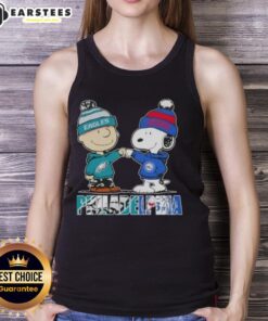Awesome Charlie Brown and Snoopy tank top featuring Philadelphia Eagles and 76ers, perfect for sports fans.