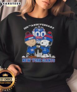 Awesome Charlie Brown X Snoopy 100th Anniversary sweatshirt for New York Giants football, celebrating 1925-2025.