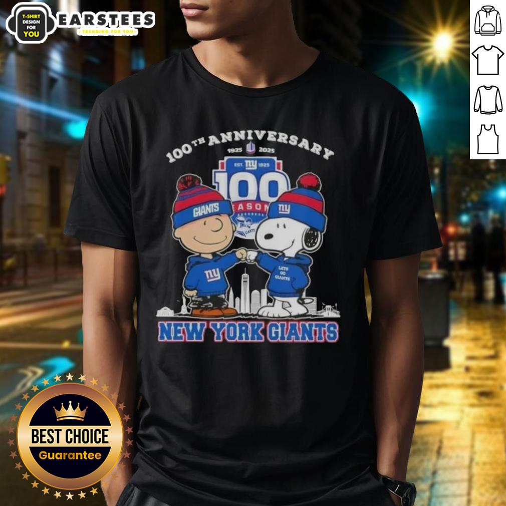 awesome-charlie-brown-x-snoopy-100th-anniversary-1925-2025-new-york-giants-football-t-shirt-1 Awesome Charlie Brown X Snoopy 100th Anniversary T-Shirt celebrating 1925-2025 with New York Giants football theme.