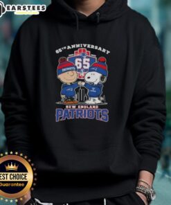 Awesome Charlie Brown X Snoopy 65th Anniversary hoodie featuring New England Patriots logo, perfect for football fans.
