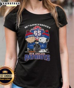 Alt Text: Awesome Charlie Brown x Snoopy 65th Anniversary Ladies Tee for New England Patriots Football - 1960-2025 design