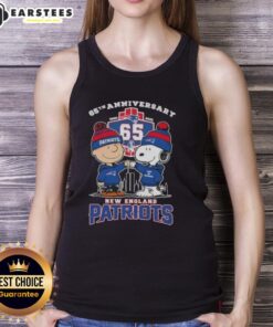 Awesome Charlie Brown x Snoopy 65th Anniversary tank top featuring New England Patriots football design, 1960-2025.