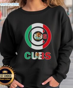 Alt Text: Awesome Chicago Cubs baseball sweatshirt featuring a vibrant Mexican flag design, perfect for fans and collectors.