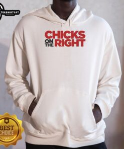 Alt Text: Awesome chicks wearing the Right Ringer hoodie, showcasing style and comfort in a vibrant outdoor setting.