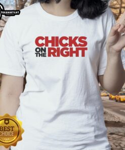 Awesome Chicks on the Right Ringer Ladies Tee featuring vibrant colors and stylish design for trendy women.