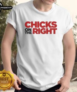 Awesome Chicks On The Right Ringer T-Shirt featuring a stylish design and vibrant colors for trendy women's fashion.