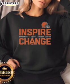 Awesome Cleveland Browns sweatshirt promoting change, opportunity, equity, freedom, and justice in football.