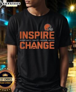 Awesome Cleveland Browns football T-shirt promoting change, opportunity, equity, freedom, and justice.