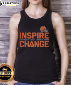 Alt Text: Cleveland Browns Inspire Change tank top promoting equity, freedom, and justice in football culture.