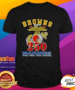 Awesome Cleveland Browns X U.S.M.C 250th Birthday Celebration T-Shirt featuring vibrant graphics and team colors.