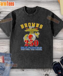 Awesome Cleveland Browns x U.S.M.C 250th Birthday Celebration washed t-shirt featuring unique design and team colors.