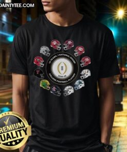 Alt Text: Awesome College Football Playoff 2025-2026 T-Shirt featuring 12 teams and 1 national champion helmet design.